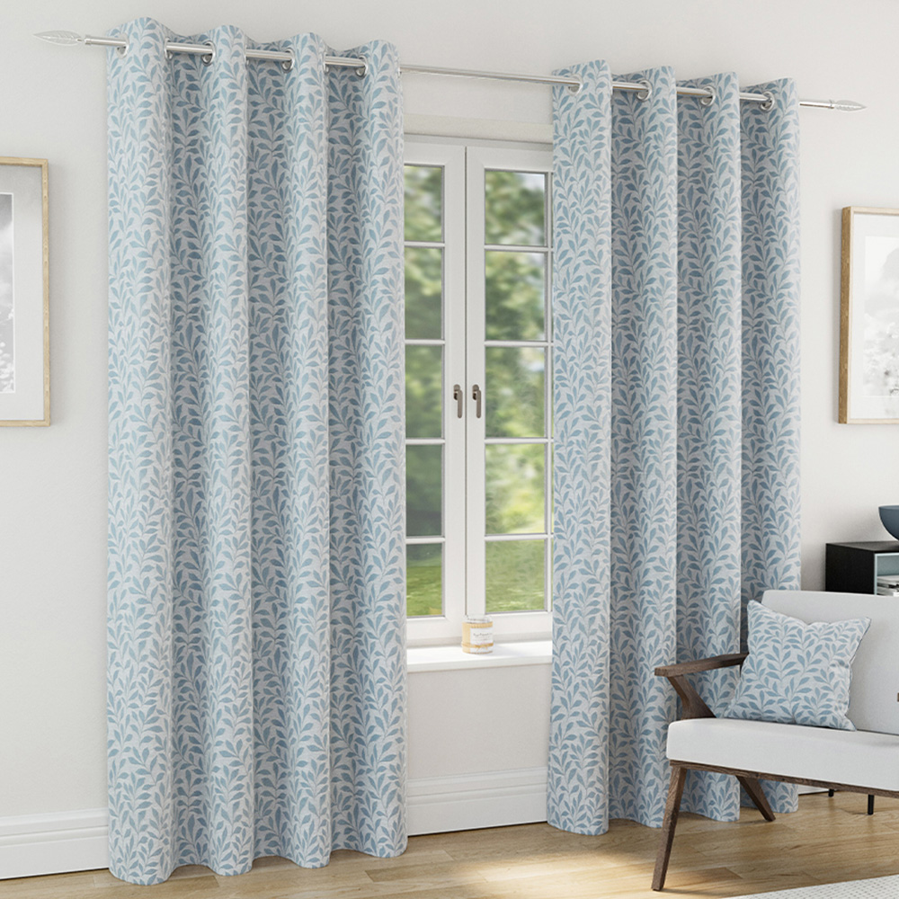 Enhanced Living Sherwood Ice Blue Jacquard Leaf Thermal Blackout Eyelet Curtains 168 x 229cm Image 1