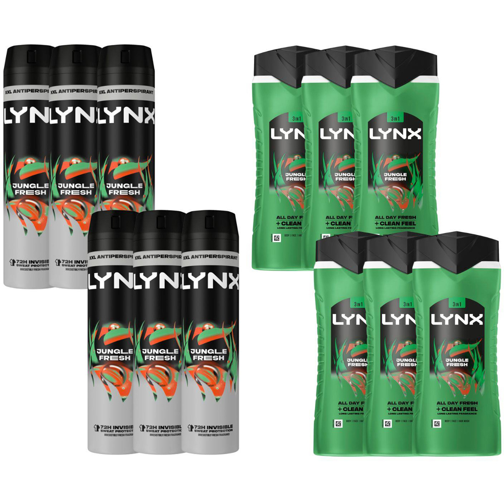 Lynx Jungle Fresh Shower Gel 500ml and XXL Anti-Perspirant Spray Bundle 6 Pack Image 1