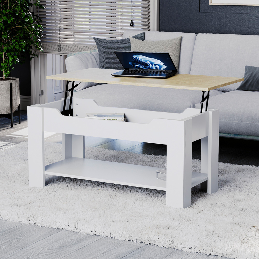 Vida Designs Oak and White Lift Up Coffee Table Image 8