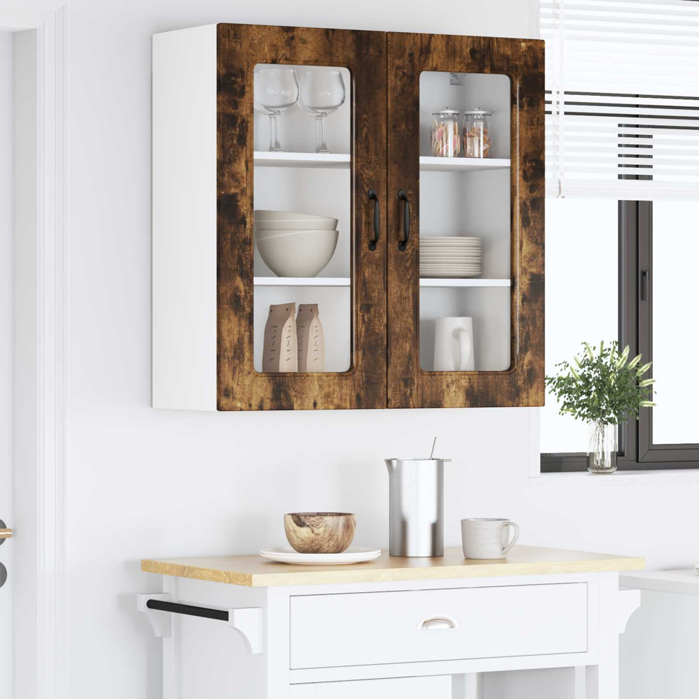 vidaXL 2 Glass Door Smoked Oak Kitchen Wall Cabinet Image 9