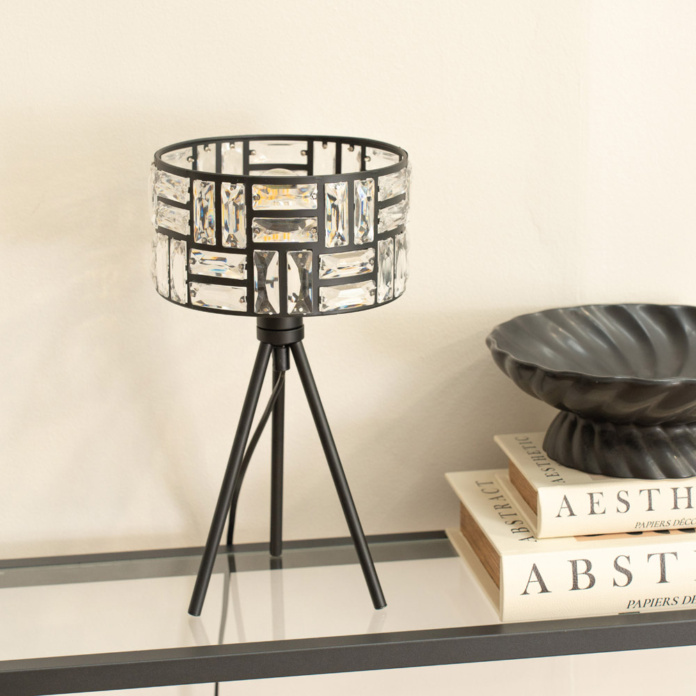 ValueLights Set of 2 Elise Acrylic Jewel Two Tier Shade Black Tripod LED Table Lamp Image 3