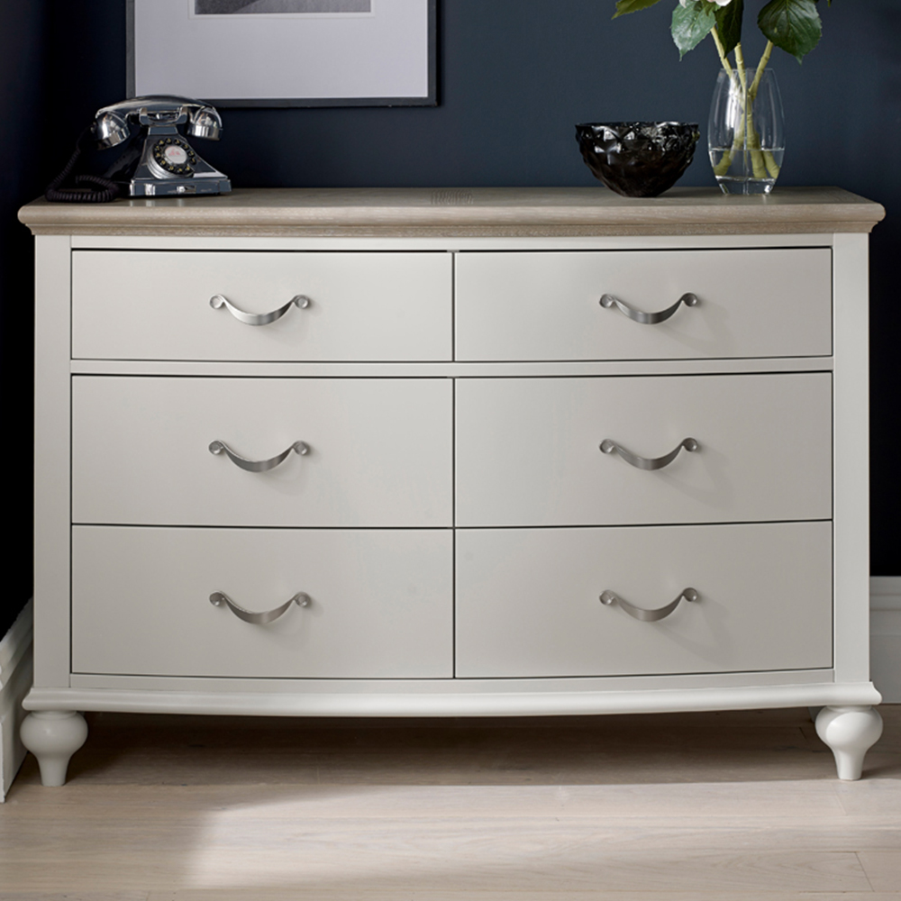 Bentley Designs Montreux 6 Drawer Grey Washed Oak and Soft Grey Wide Chest of Drawers Image 1