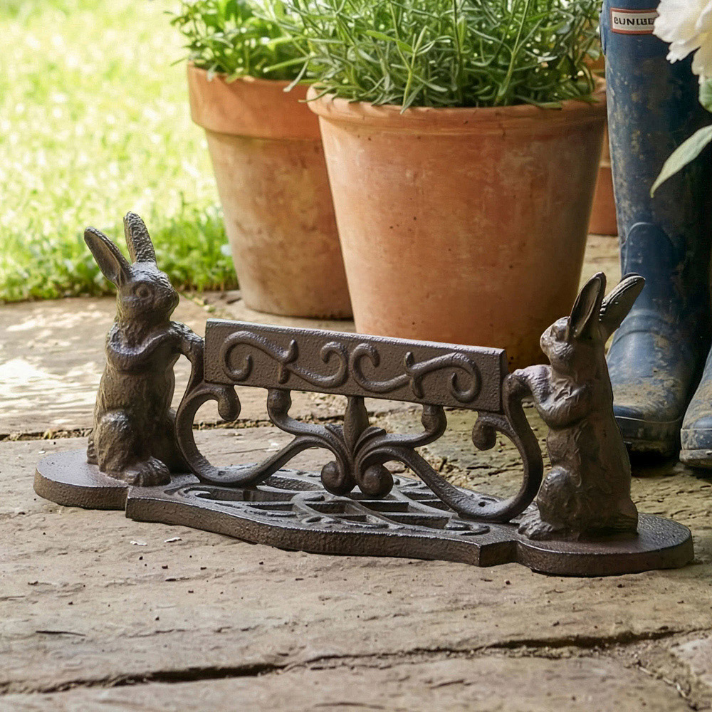 Dibor Brown Cast Iron Heavy Duty Scrolled Bunnies Boot Scraper Image 2