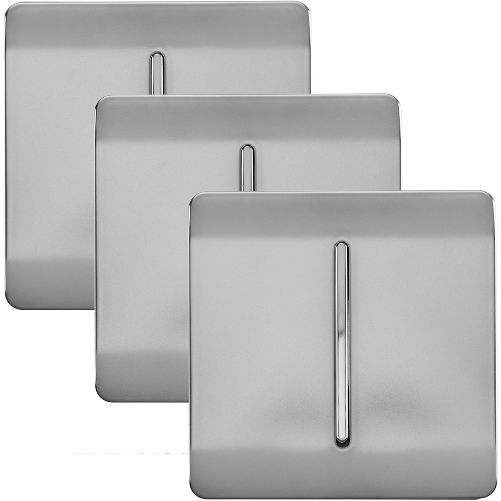 Trendi Switch 1 Gang 1 or 2 Way Brushed Steel Rocker Light Switch 3 Pack Image 1