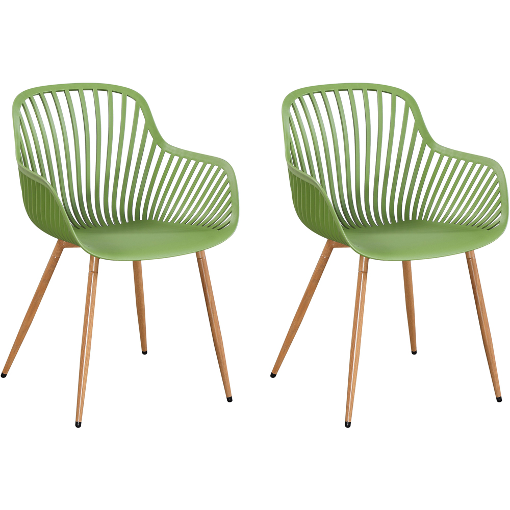 Core Products Set of 2 Moss Green Sunray Design Wood Effect Legs Garden Bistro Armchair Image 2