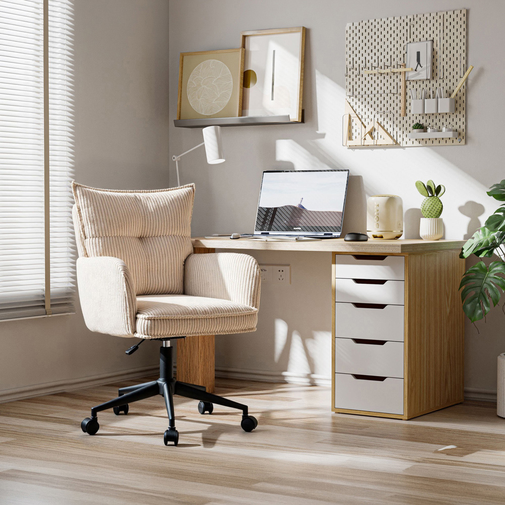 Loft24 Harbour Cream Height Adjustable Corduroy Office Chair Image 8