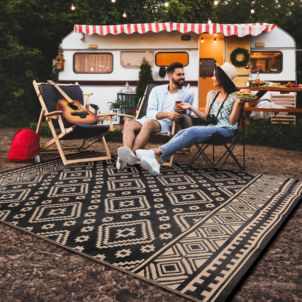 Green Decore Venice Camping and Picnic Black and Beige Rug 270 x 360cm 2 Pack Image 5