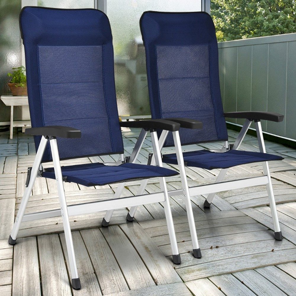 Costway Set of 2 Navy Blue Folding Lounge Chair with Raised Backrest Image 1