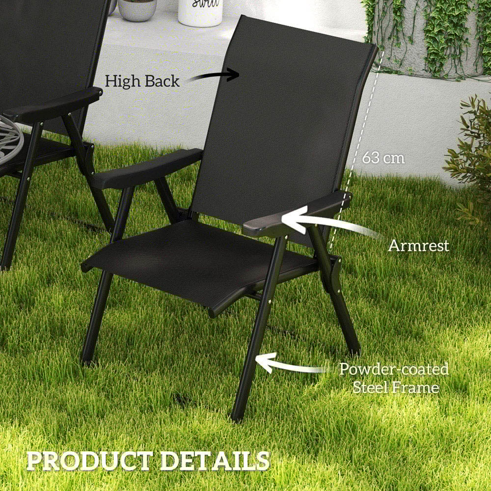 Outsunny Black Folding Chair with Breathable Mesh Fabric Seat Set of 2 Image 6