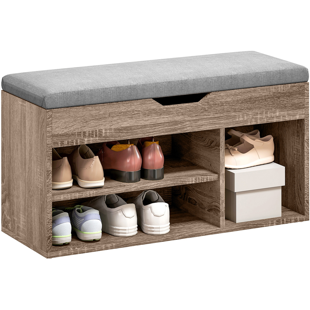 HOMCOM 3 Shelf Grey Sit On Shoe Rack Bench with Hidden Compartment Image 2