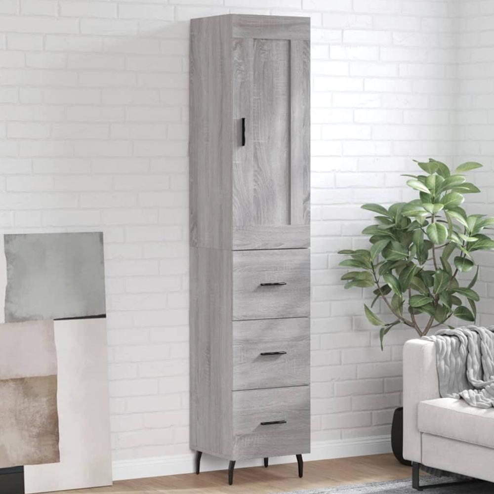 vidaXL Single Door 3 Drawer Grey Sonoma Highboard with Metal Feet Image 1