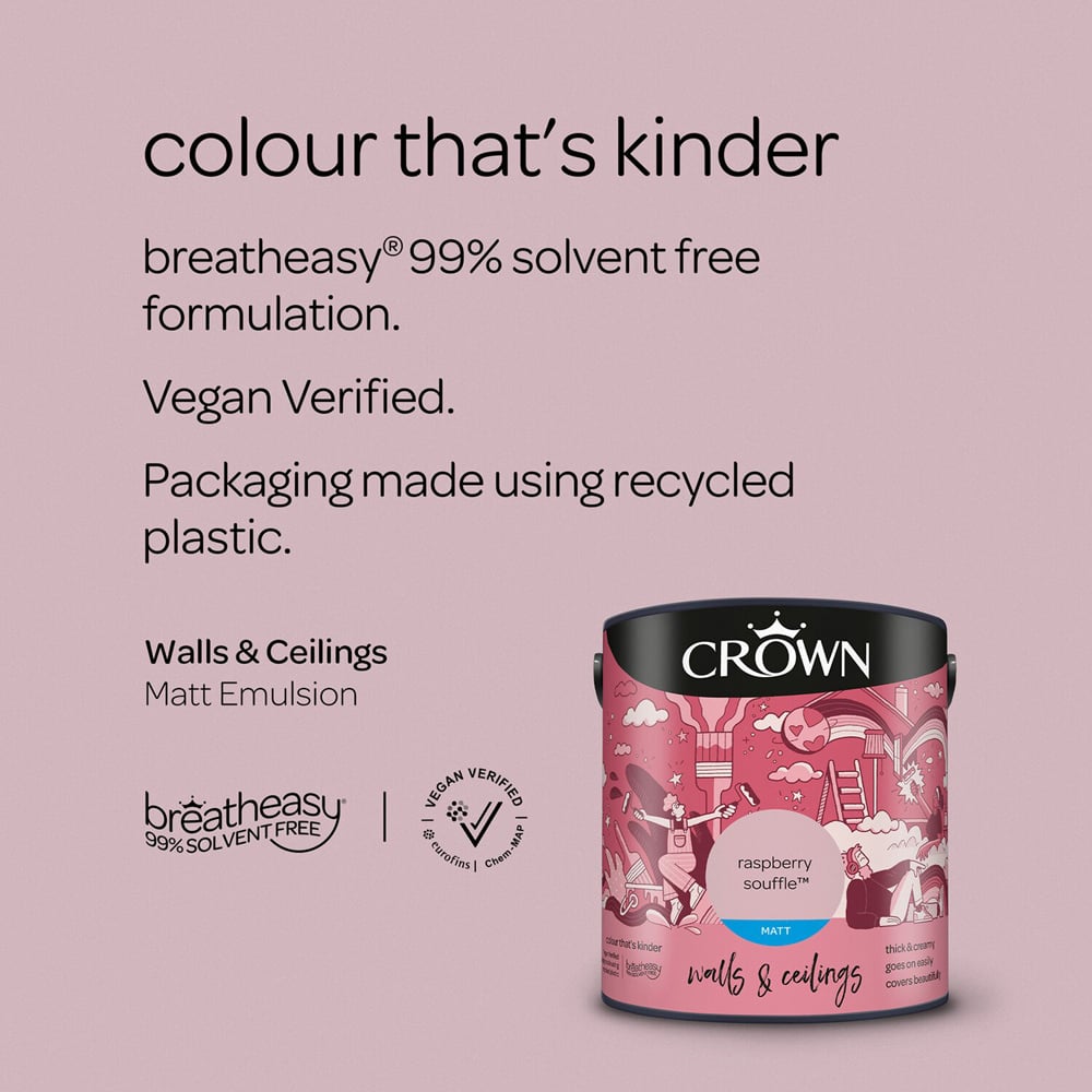 Crown Walls & Ceilings Raspberry Souffle Matt Emulsion Paint 2.5L Image 9
