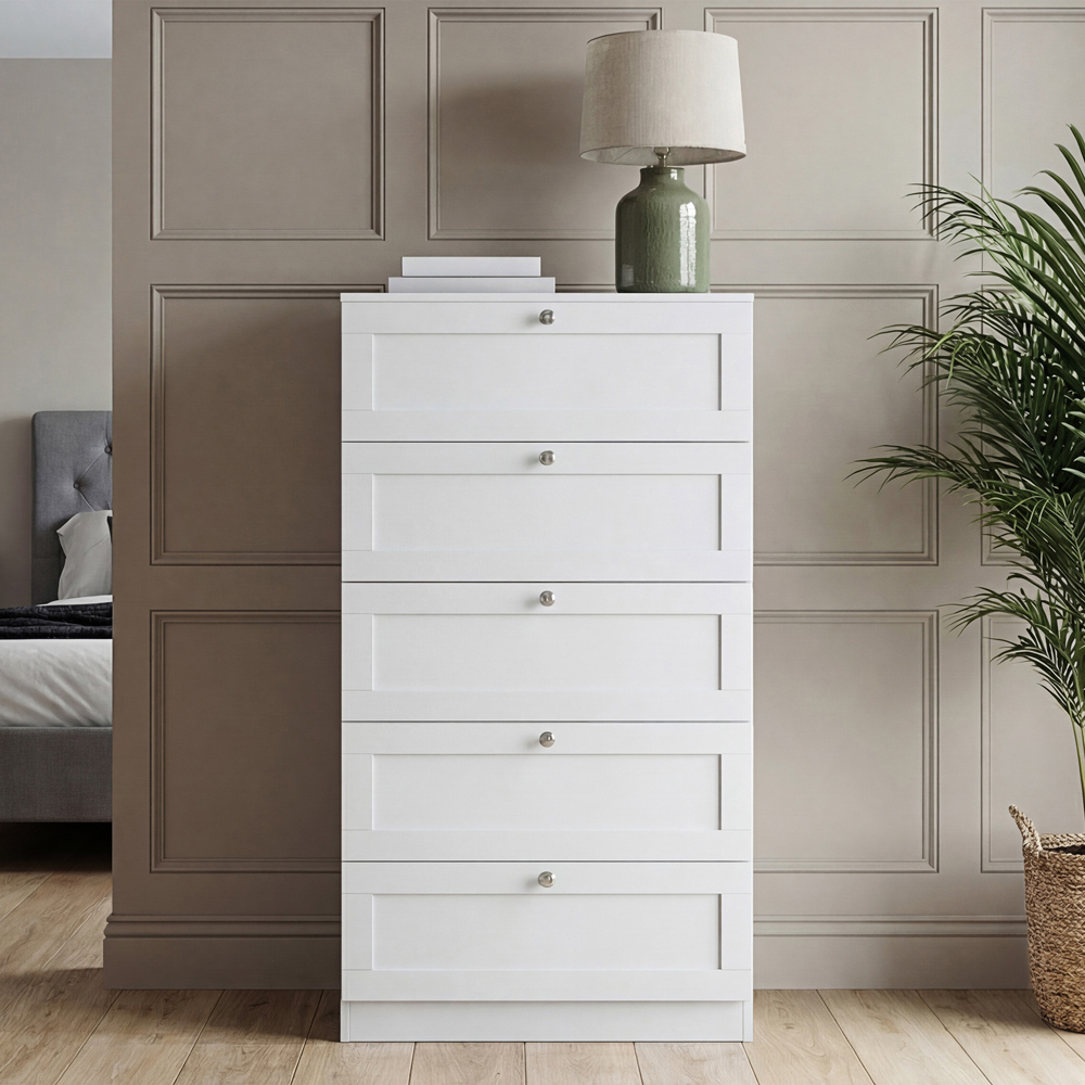 VIDA DESIGNS Altino 5 Drawer White Shaker-Style Chest of Drawers Image 4