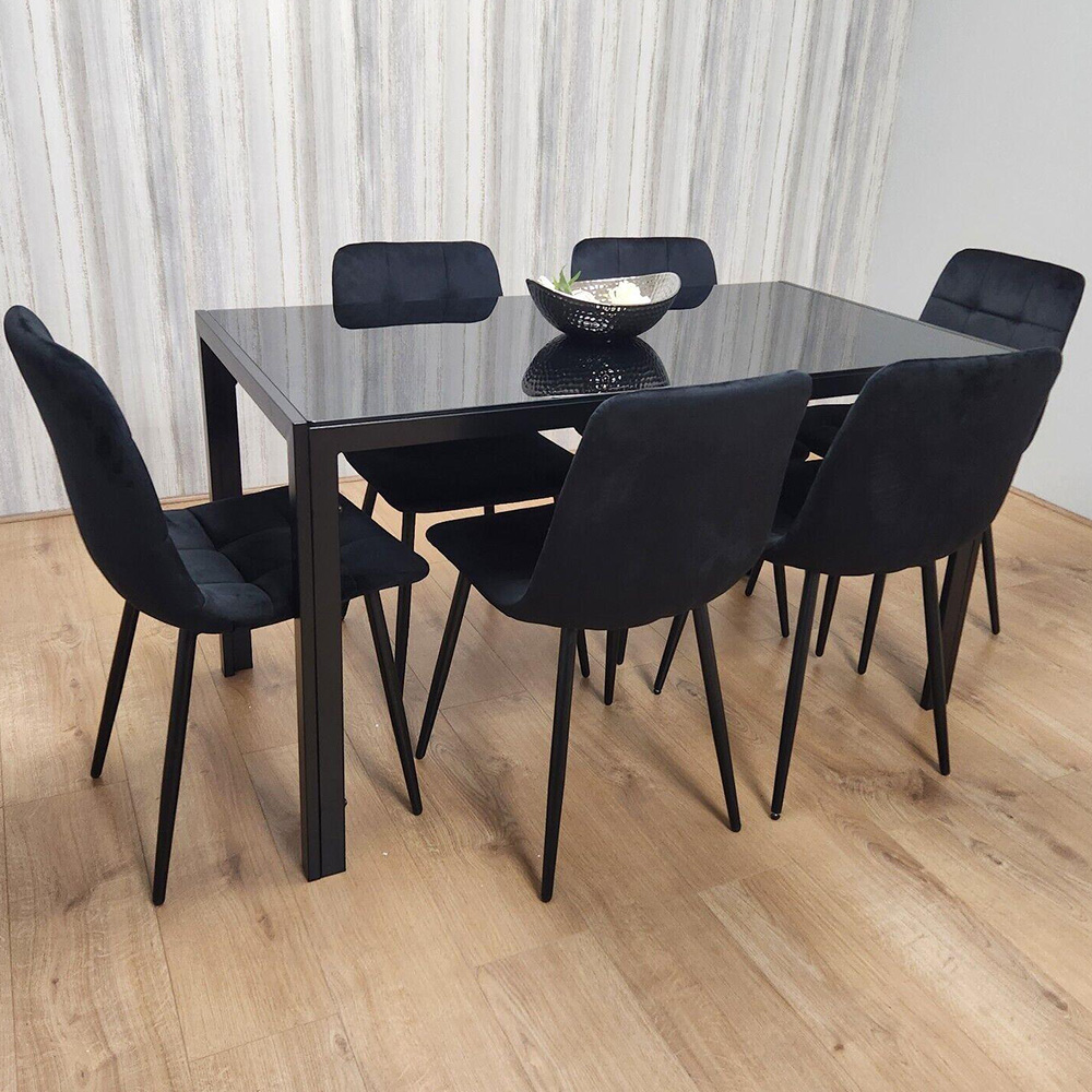 Portland 6 Seater Velvet Dining Set Black Image 1