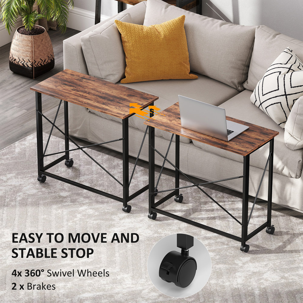 HOMCOM Brown Foldable Desk with Wheels Image 5
