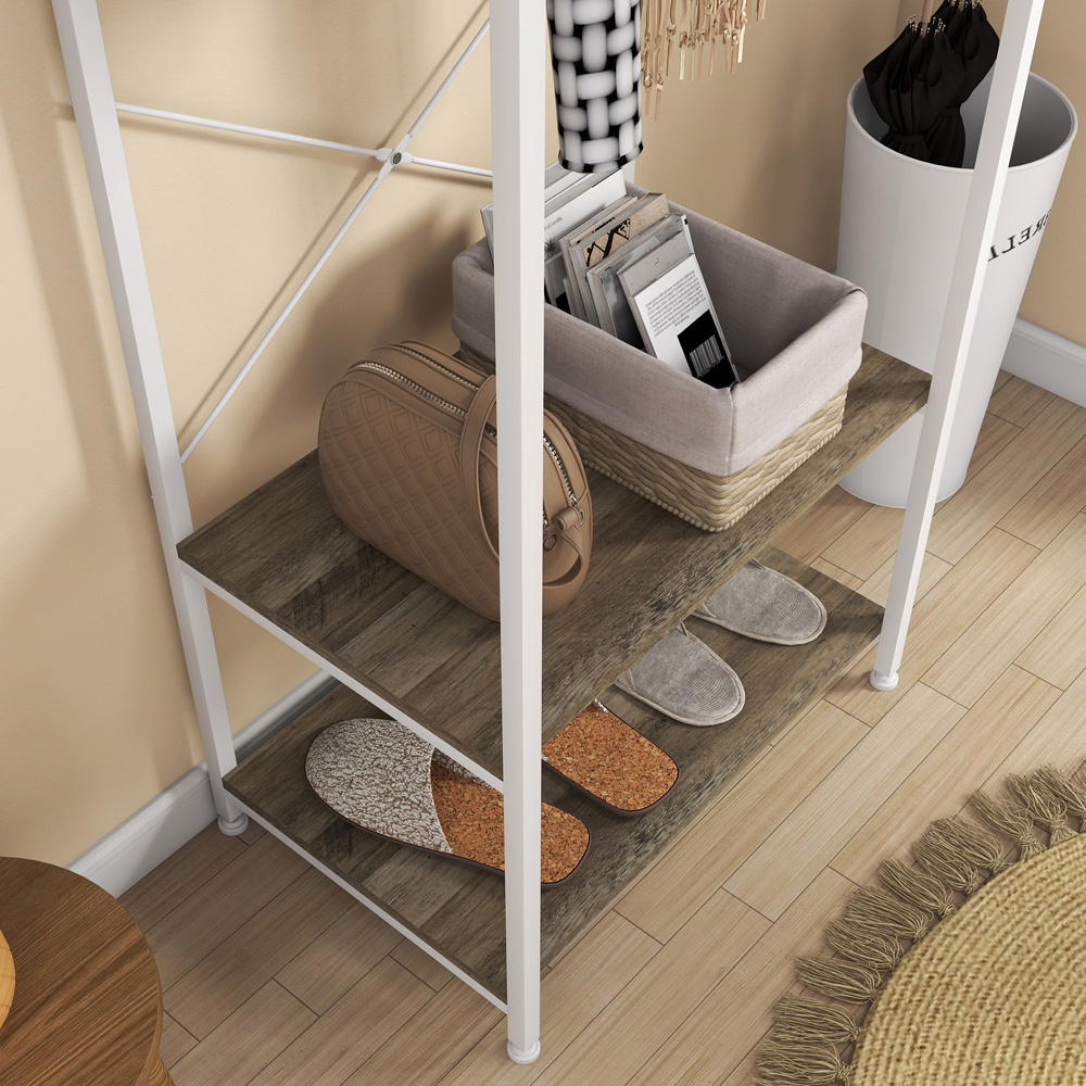 HOMCOM 2 Shelf Grey Shoe Storage with Coat Rack Image 3