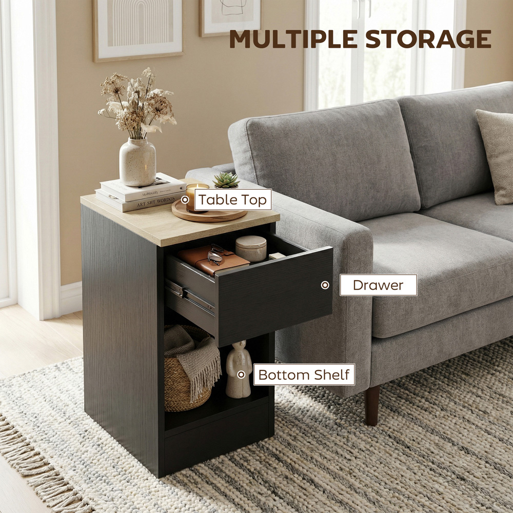 Portland Black Narrow Bedside Table Set of 2 Image 8