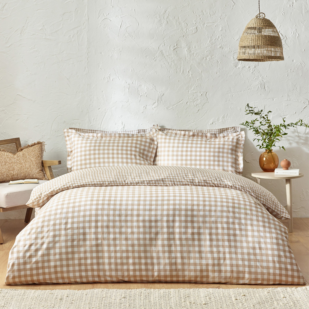 Yard Barton Super King Size Biscuit Check Printed 144 Thread Count Duvet Cover and Pillowcase Set Image 1