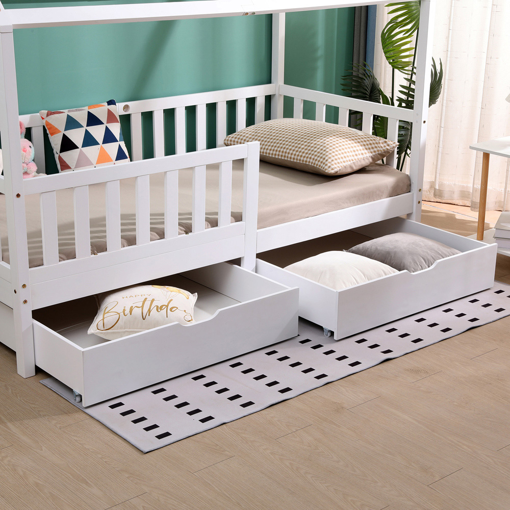 Portland Wood House 2 Drawer White Style B Kids Bed Frame Image 7