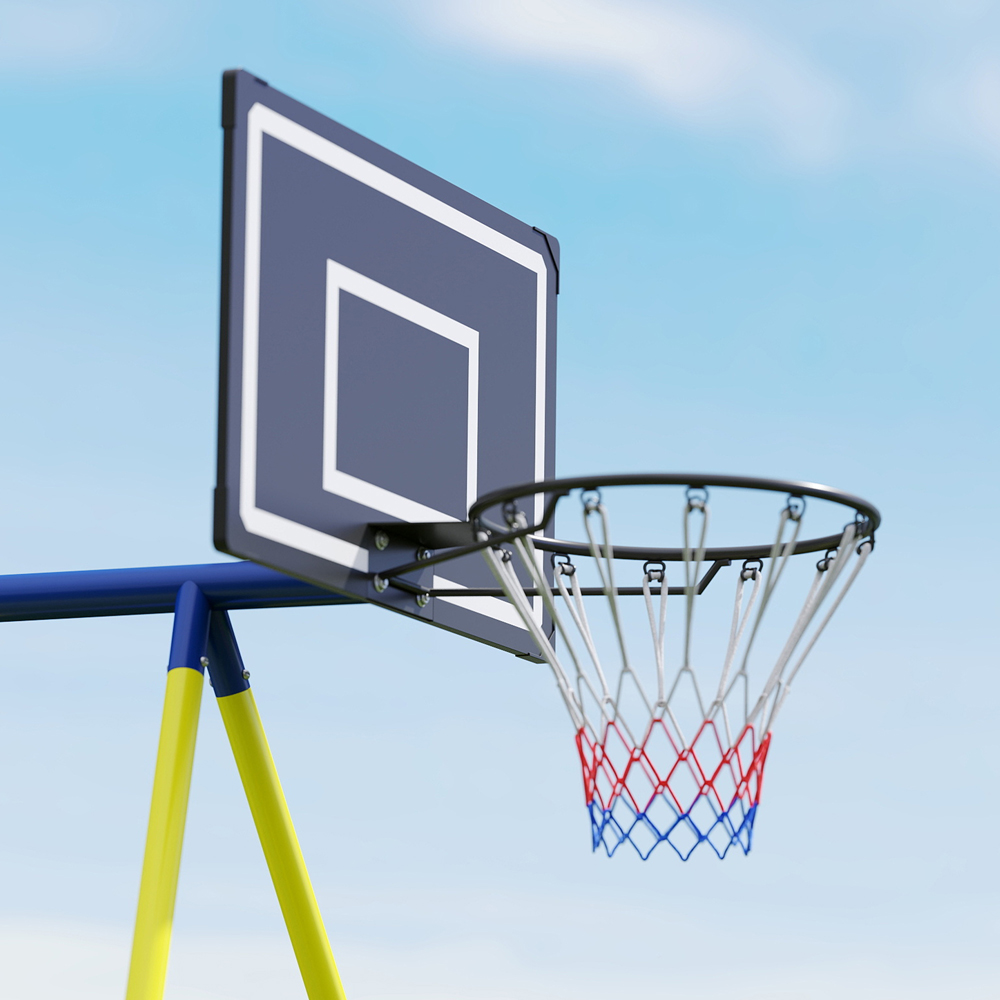 AIYAPLAY 4-in-1 Kids Swing Set with Basketball Hoop and Football Goal Image 3