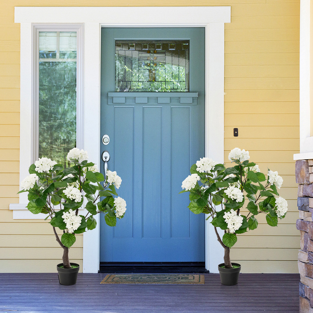 Costway White Flowers Hydrangea Tree Artificial Plant In Pot 3.4ft 2 Pack Image 2