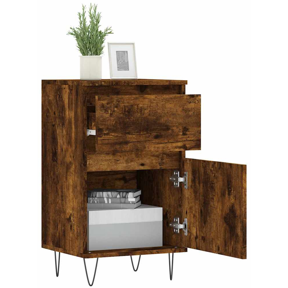 vidaXL Single Door Single Drawer Smoked Oak Sideboard Image 4