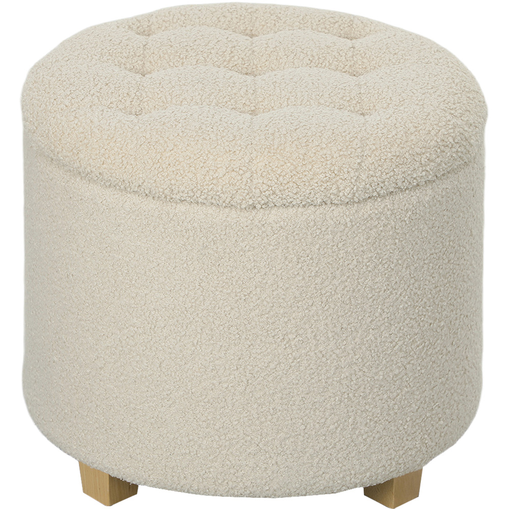 Portland Cream and White Round Teddy Fleece Ottoman Footstool Image 2
