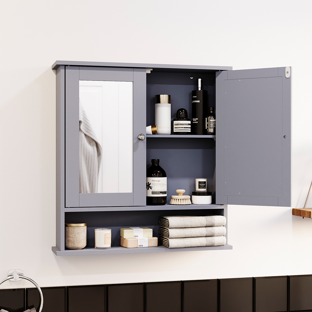 Bath Vida Priano 2 Door Single Shelf Wood and Grey Bathroom Cabinet Image 4