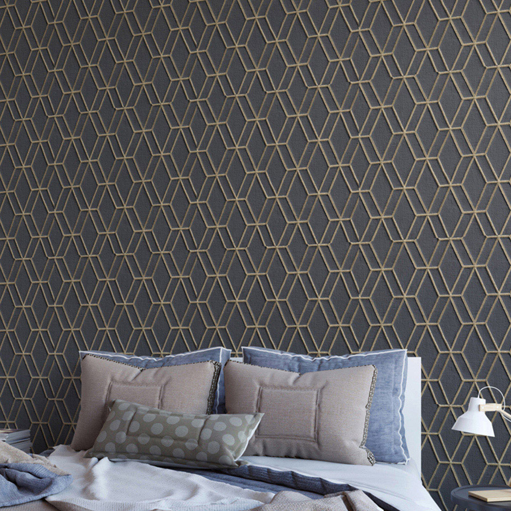 Design ID Embroidery Stitch Diamond Black and Gold Wallpaper Image 2