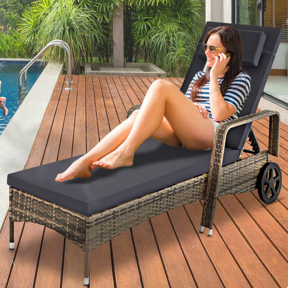 tectake Nature and Dark Grey 6 Position Sun Lounger Image 1
