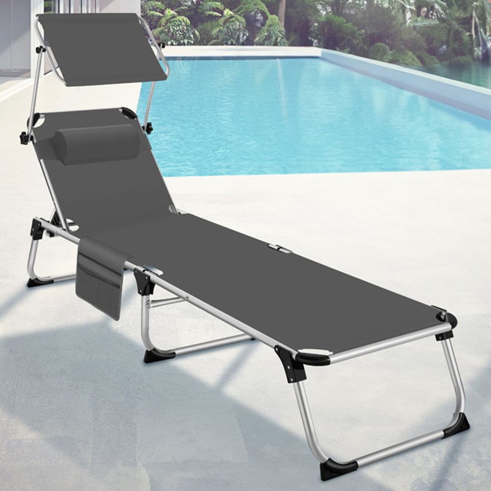 tectake Aurelie Grey 6 Position Backrest Foldable Sun Lounger with Headrest Image 1