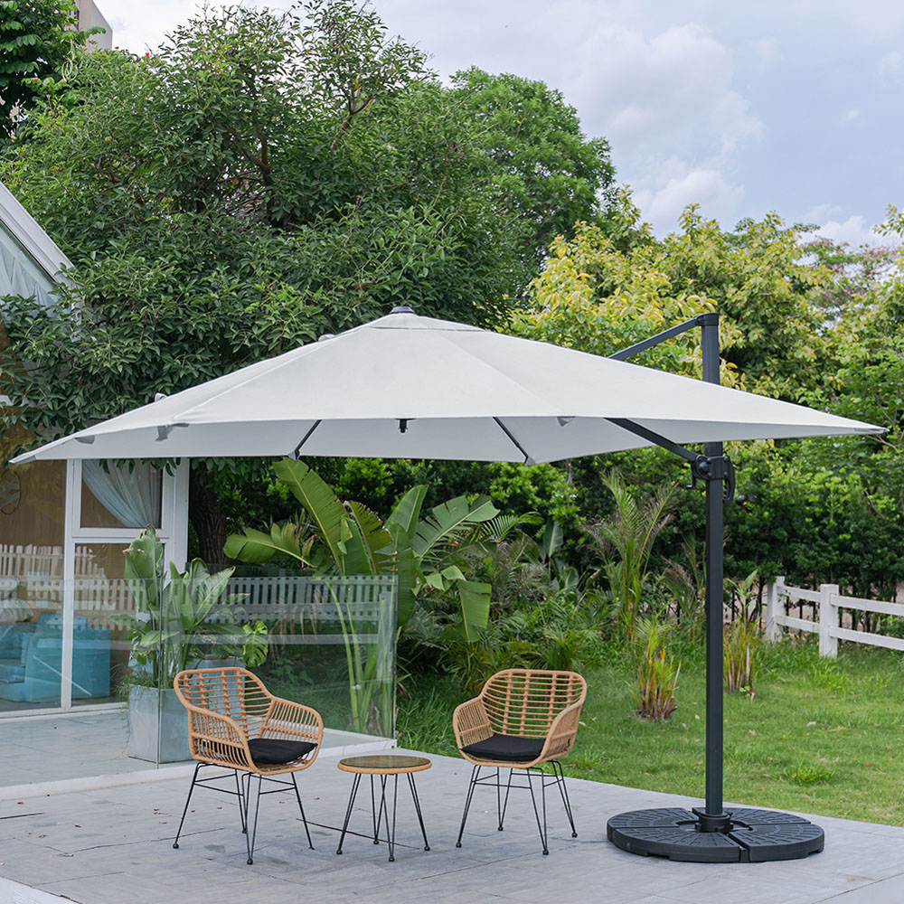 Living and Home Light Grey Square Rotating Crank Cantilever Parasol with Fanshaped Base 3m Image 7