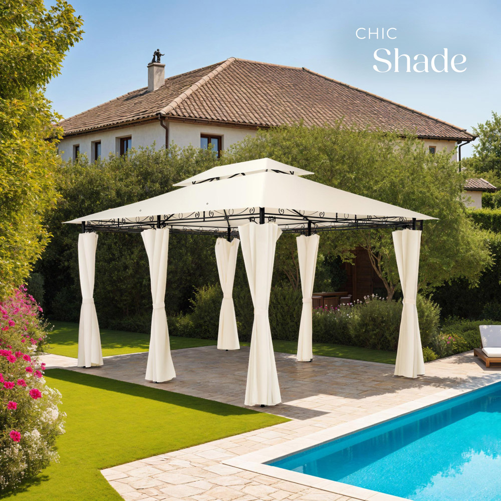 tectake Emine 4 x 3m Cream Double Roof Water-Repellent Gazebo with 6 Side Panel Image 8