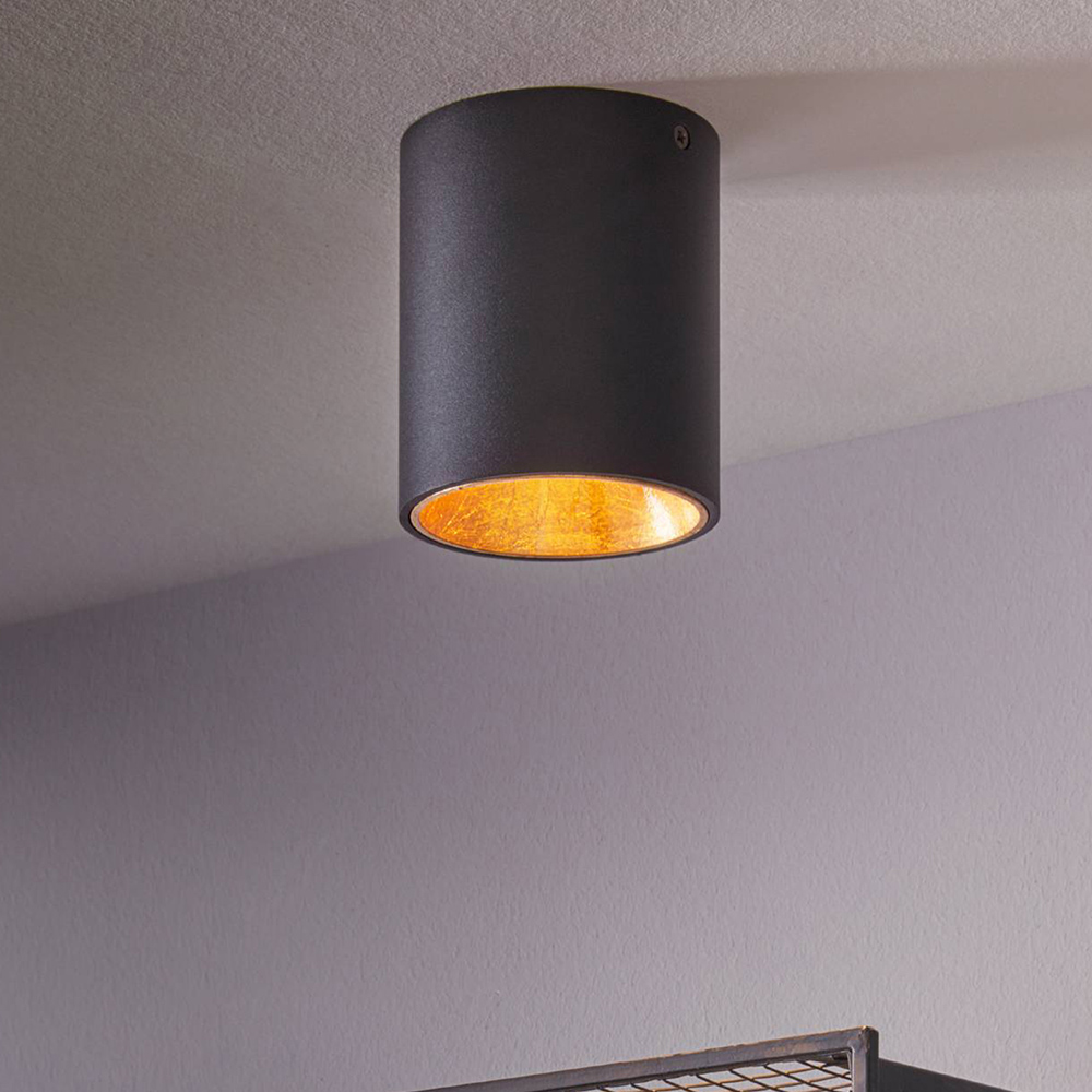 EGLO Polasso Cylindrical Black and Gold LED Ceiling Light Image 2