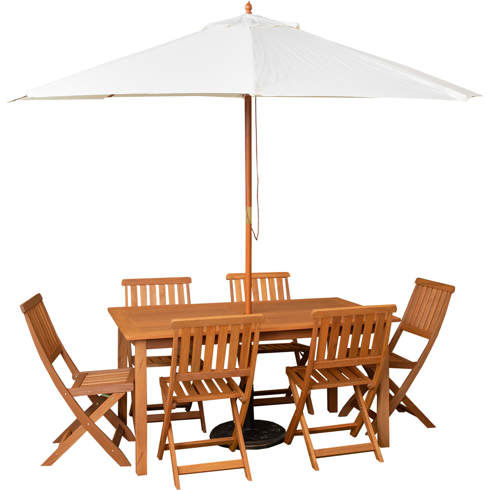 Samuel Alexander 6 Seater Wooden Rectangular Dining Set with Cream Parasol and Base Image 2