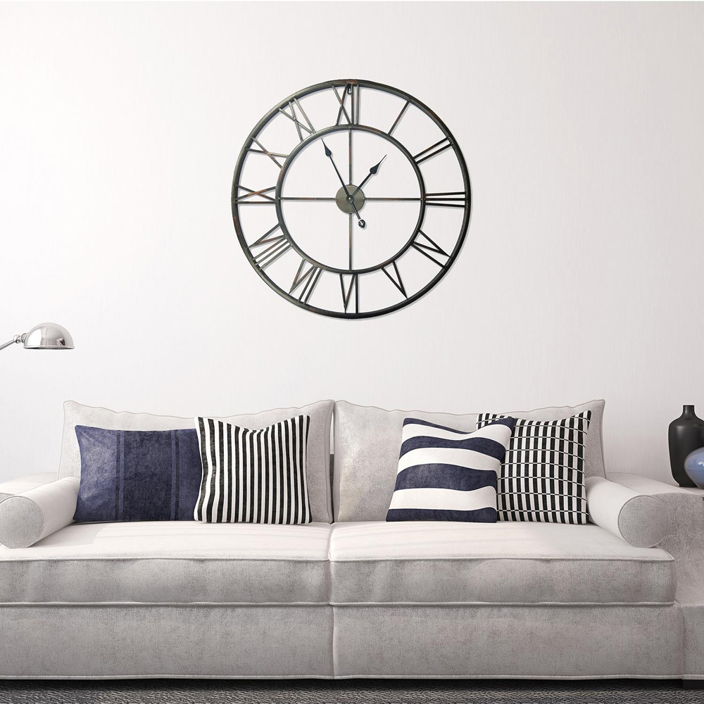 Walplus Brown Roman Numeral Iron Wall Clock 56cm Image 2