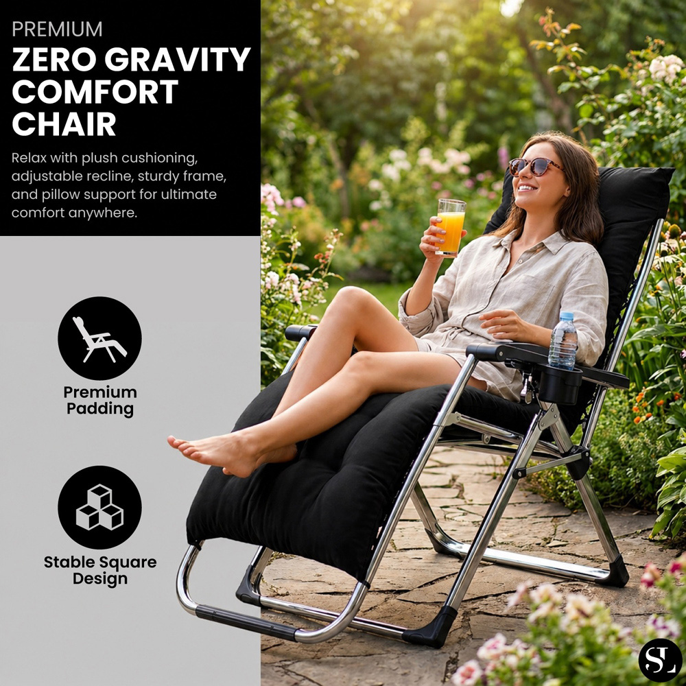 Smart Living Black Zero Gravity Chair with Cushion and Pillow Image 7