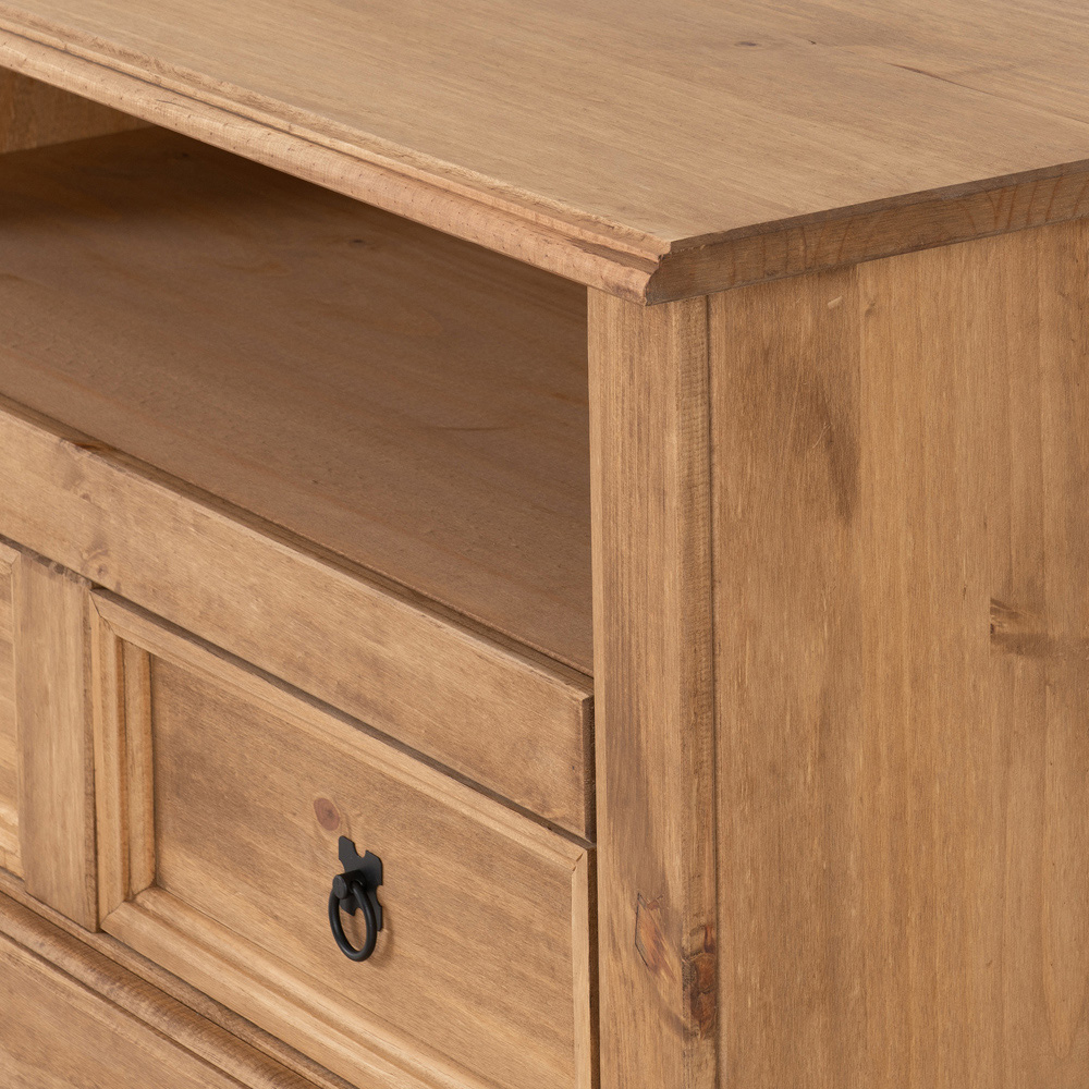 Seconique Corona 2 Drawer Distressed Waxed Pine Flat Screen TV Unit Image 6