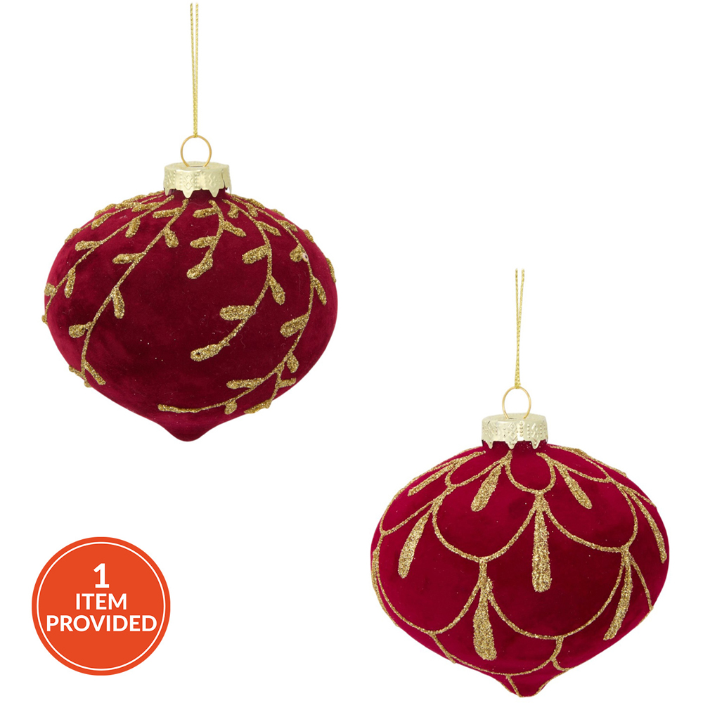Flocked Detailed Glitter Onion Bauble Image 1