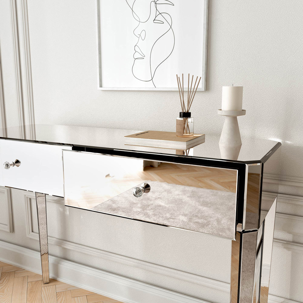 CARME Home Ivy 2 Drawer Mirrored Silver Dressing Table Image 4