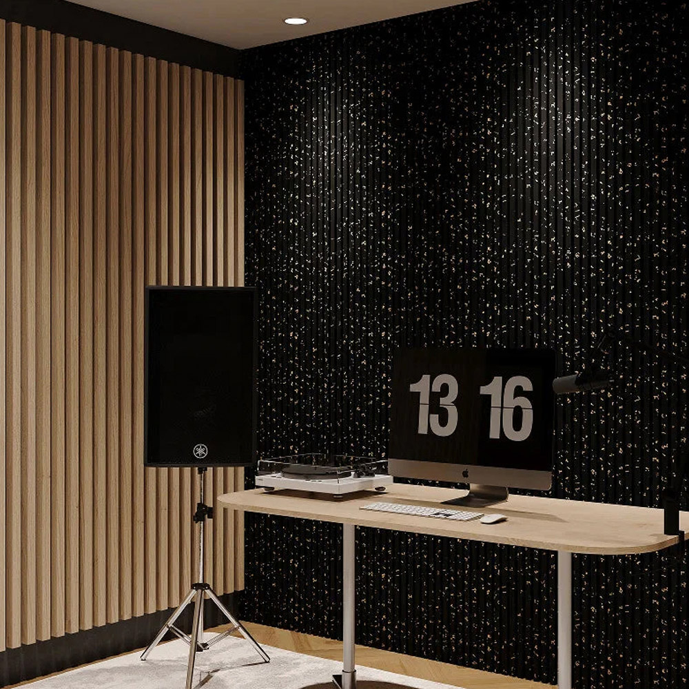 Britwall Black and Gold Dot Design Linear Acoustic Wall Panel 2400 x 600 x 21mm 2 Pack Image 6