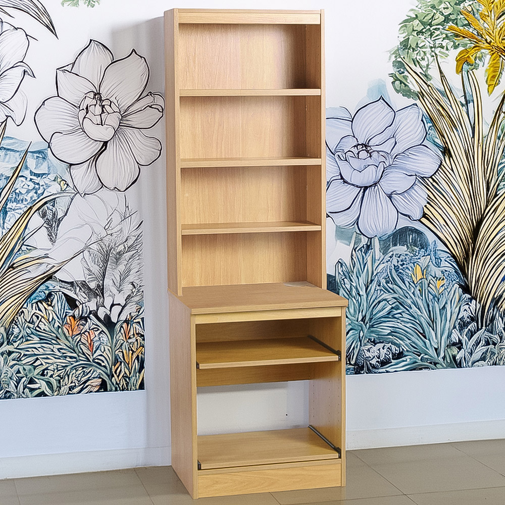 R White Cabinets 4 Shelf Printer Desk Stand with Hutch Brown Image 1