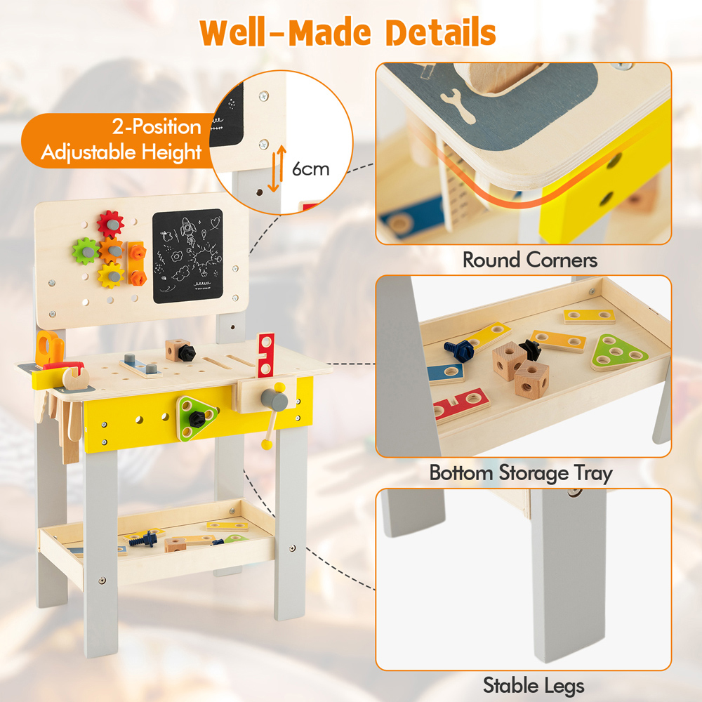 Costway Kids Wooden Workbench with Blackboard Image 6