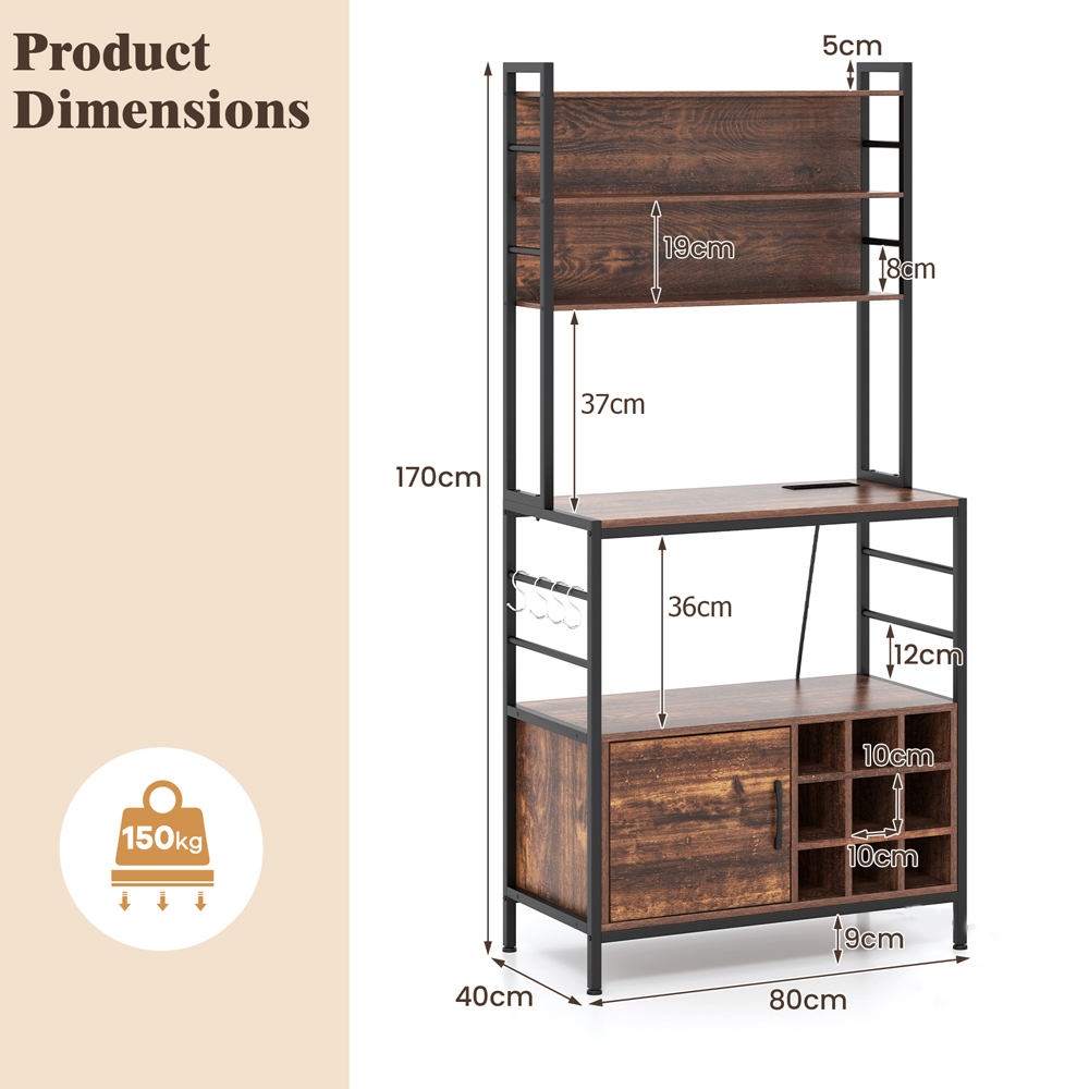 Costway Reddish Brown Bakers Rack with Power Outlet Image 9