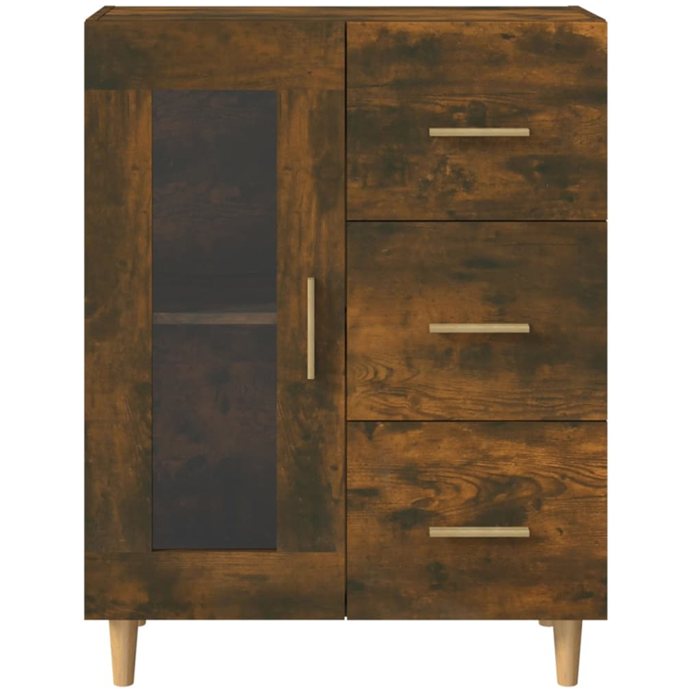 vidaXL Single Glass Door 3 Drawer Smoked Oak Sideboard Image 6