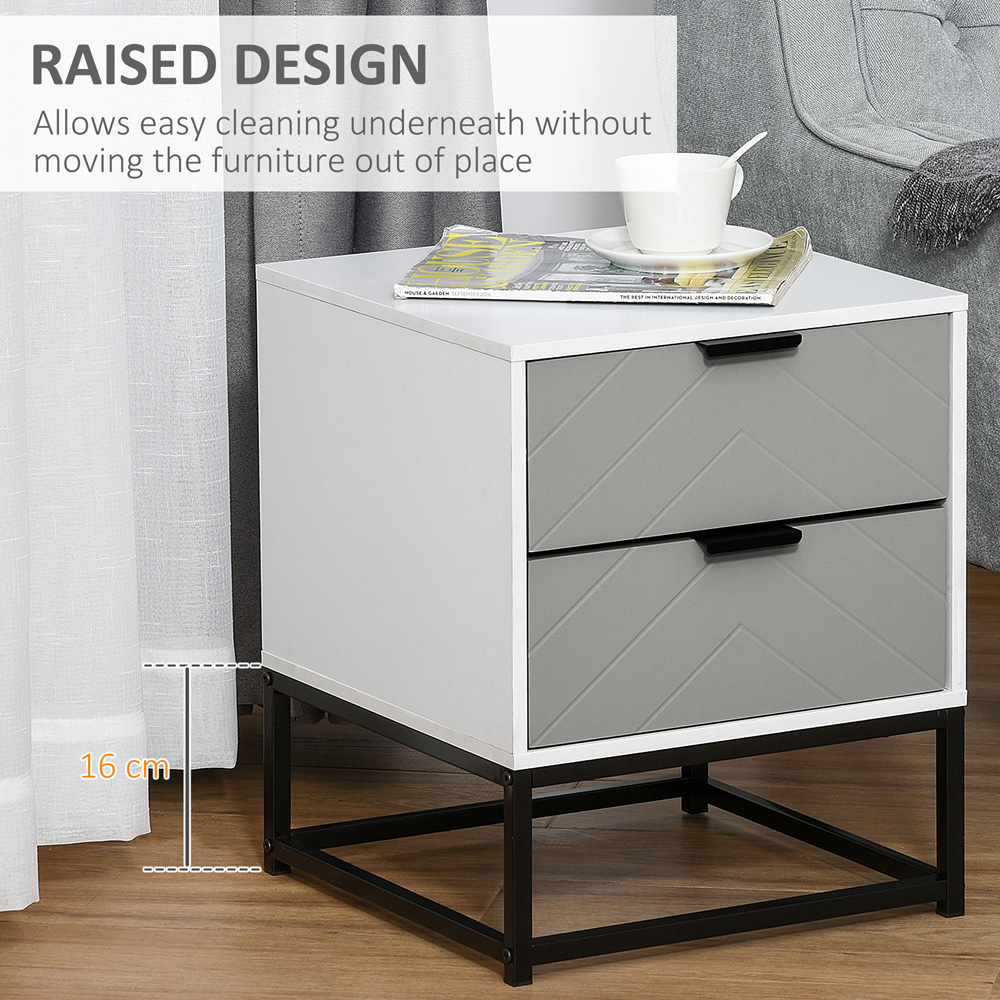 Portland 2 Drawer Grey and White Bedside Table Image 5