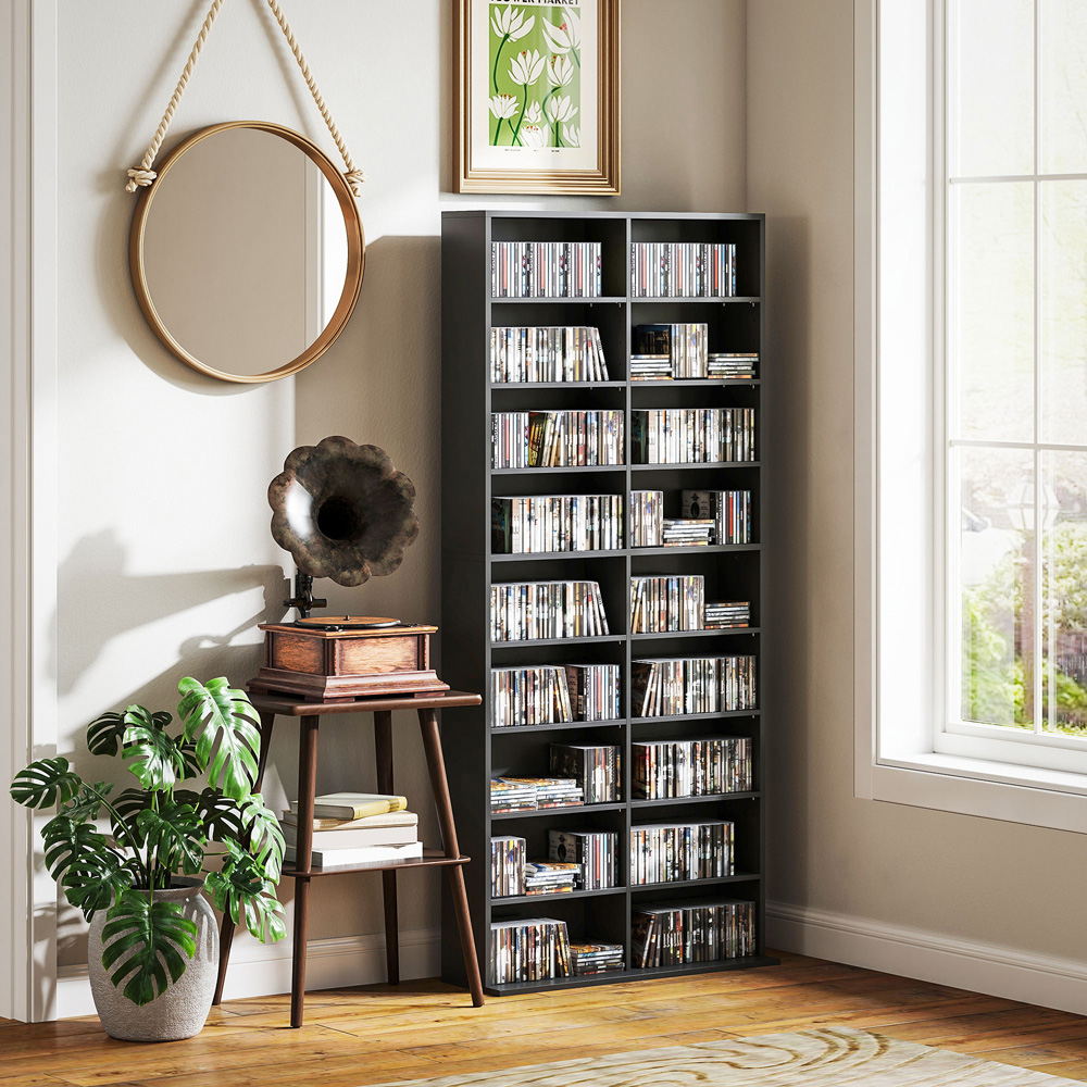 HOMCOM 18 Shelf Black DVD and CD Media Storage Unit Image 3