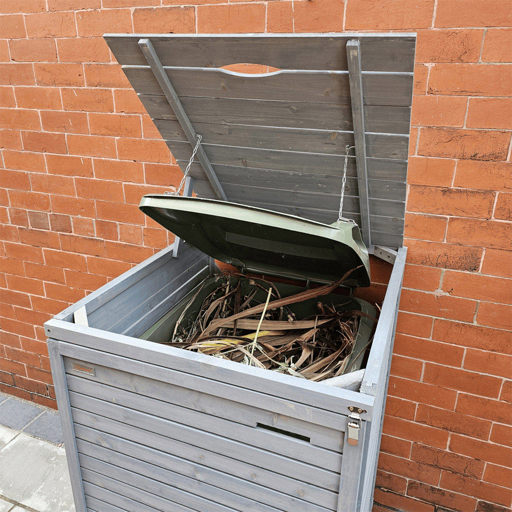 Samuel Alexander 68 x 144cm Grey Wooden Single Wheelie Bin Shed Image 3