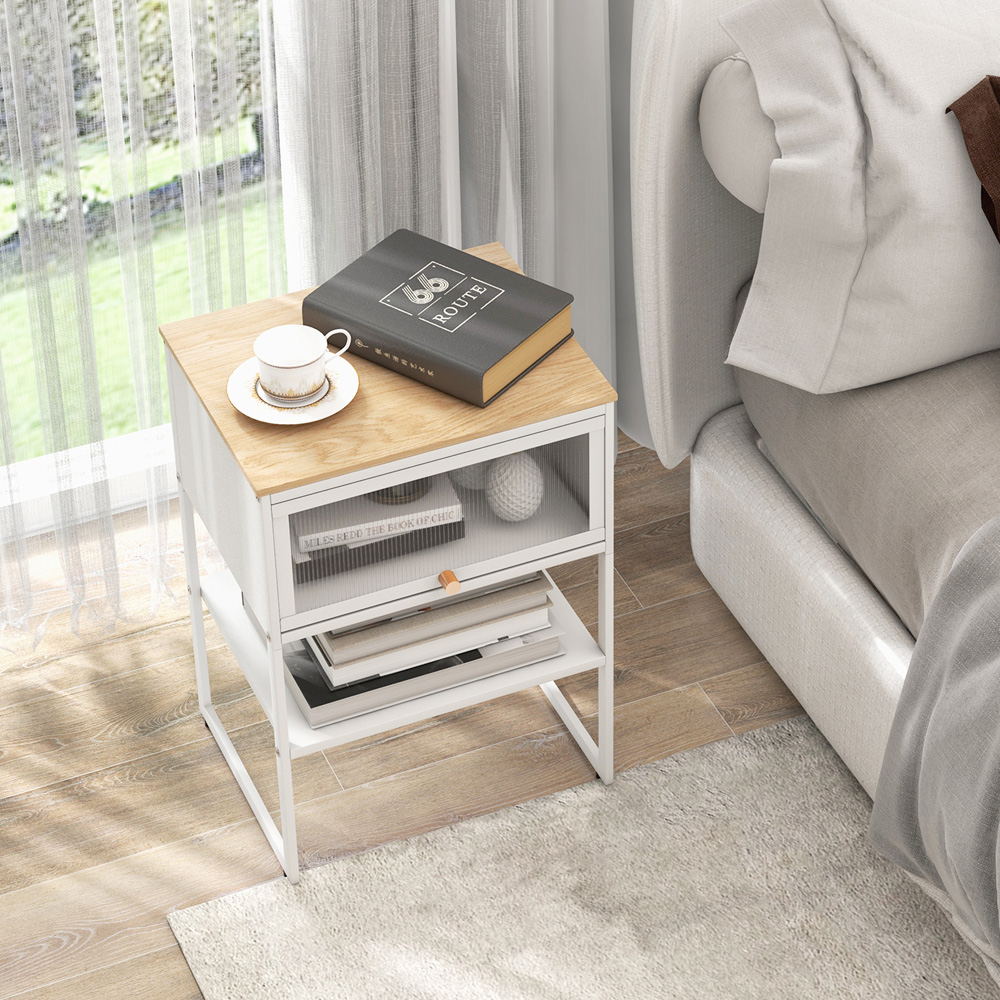 Costway Single Flip Up Door Single Shelf White Side Table Image 4