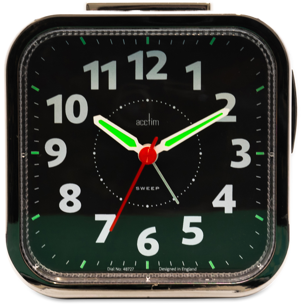 Acctim Otis Black and Gunmetal Non-Ticking Sweep Bell Alarm Clock 10cm Image 2